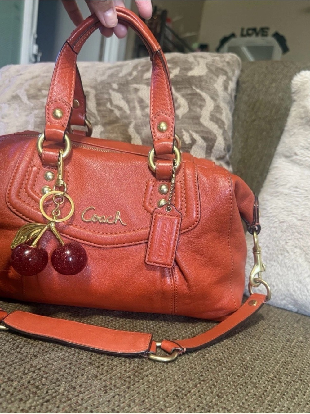 Coach F19247 Ashley Orange pebbled Leather satchel convertible w/shoulder strap